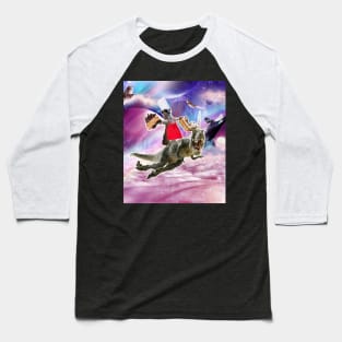 Lemur Riding Dinosaur Unicorn Eating Cake Baseball T-Shirt